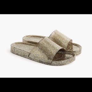 J Crew Gold Glitter Pool Slides